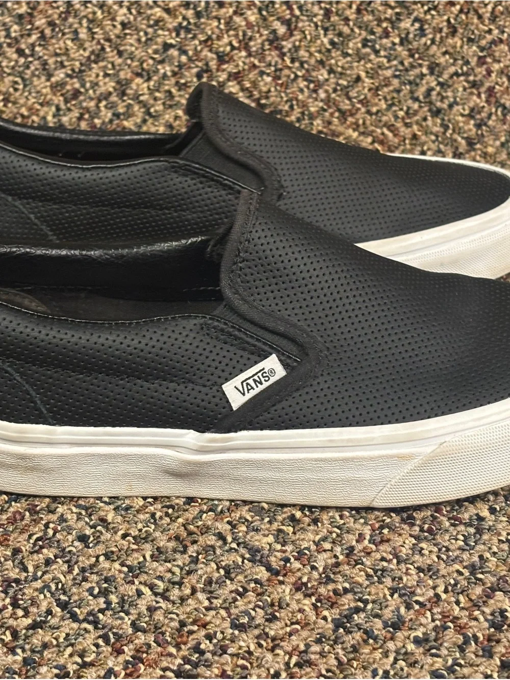 Vans Black Perforated Slip-On Sneakers with White Sole